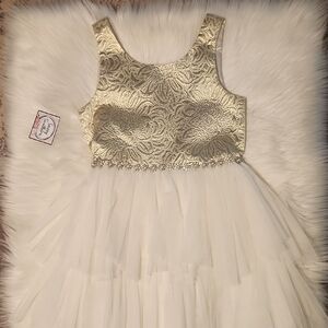 Sparkley Gold & Cream Tulle Formal Dress - Girls Size 12